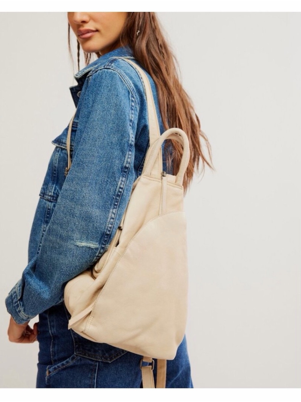 Free People Beige Two-Tone Leather Backpack